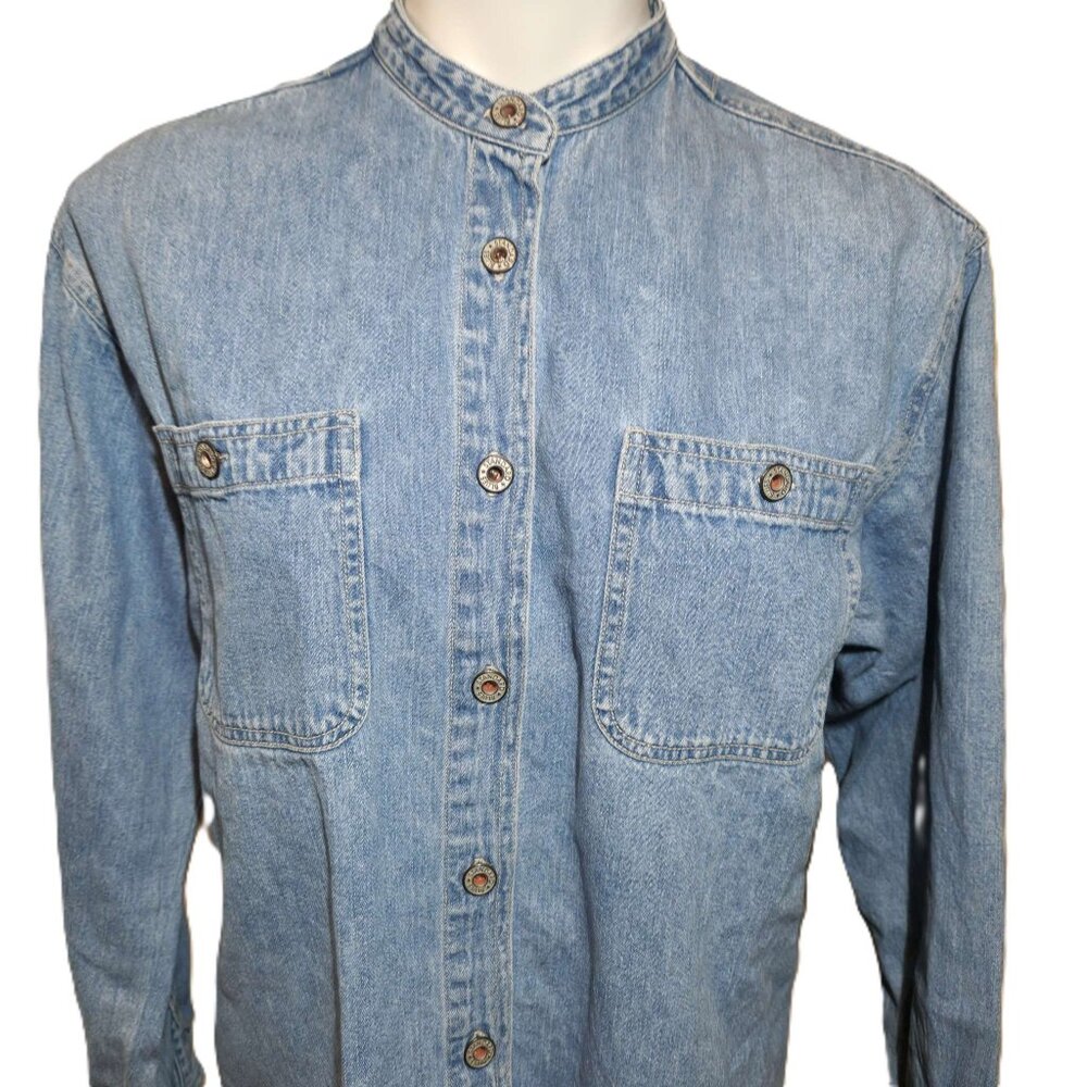 ❤️ 4/$20 Standard Blues jean button-up top Women's large Y2K Cotton Pockets - Picture 3 of 15